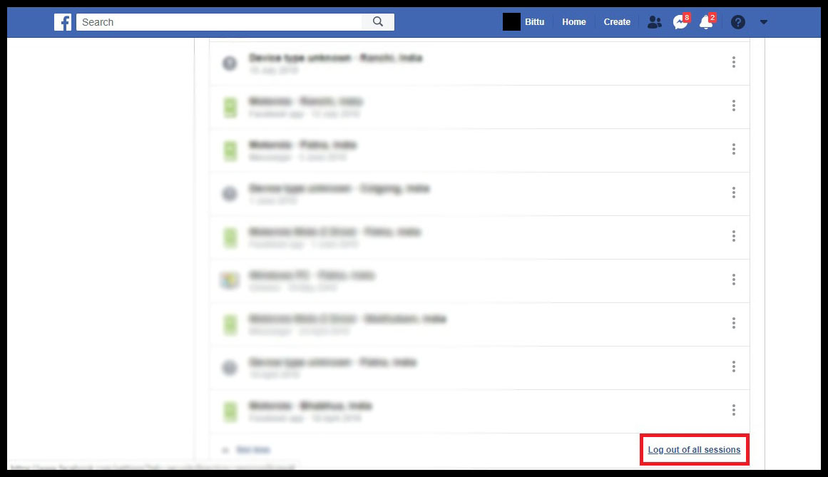 logout Facebook account from all devices - Log out of all sessions