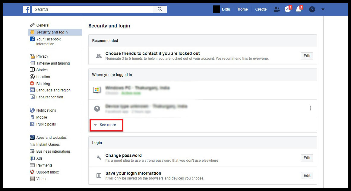 logout Facebook account from all devices - See more