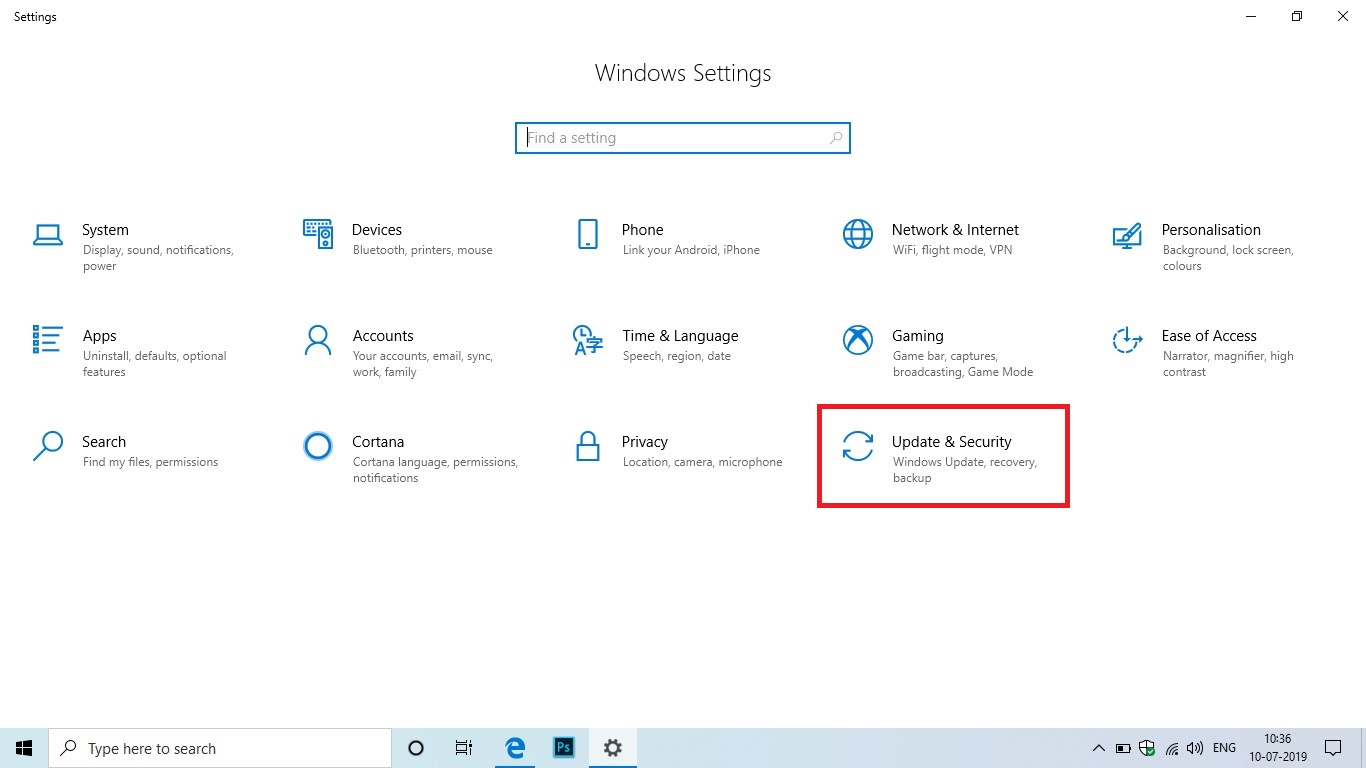 Downgrade Windows 10 - Update & Security